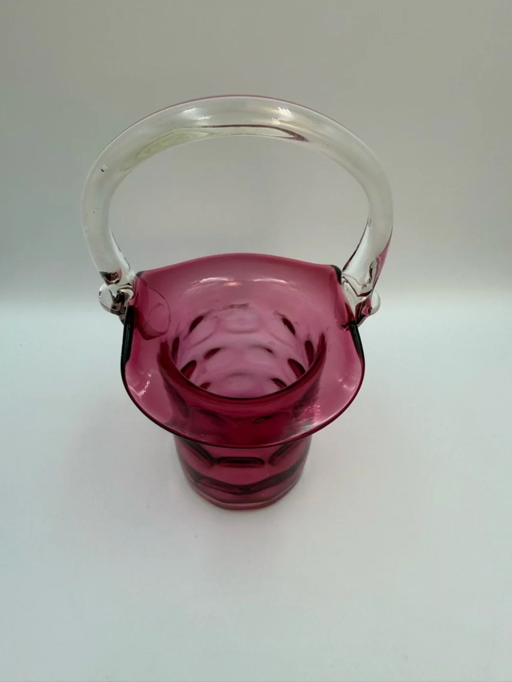 Vintage Cranberry Basket Inverted thumbprint dot Clear Applied Handled - Picture 3 of 8